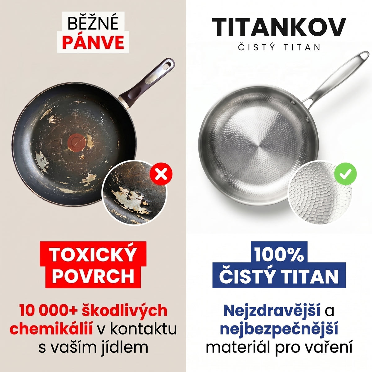 Pánev ze 100% čistého titanu pro kuchyni bez toxinů