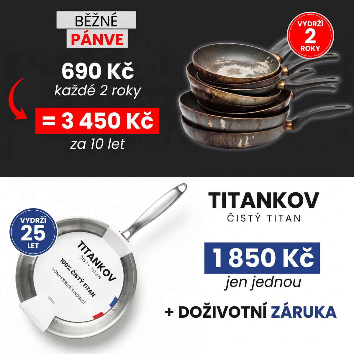 Pánev ze 100% čistého titanu pro kuchyni bez toxinů